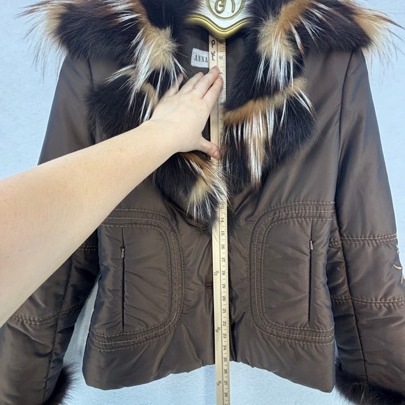 Anna Kel Brown Jacket Size 44 Fox Fur Collar Cuffs Floral Embroidered - Picture 10 of 14